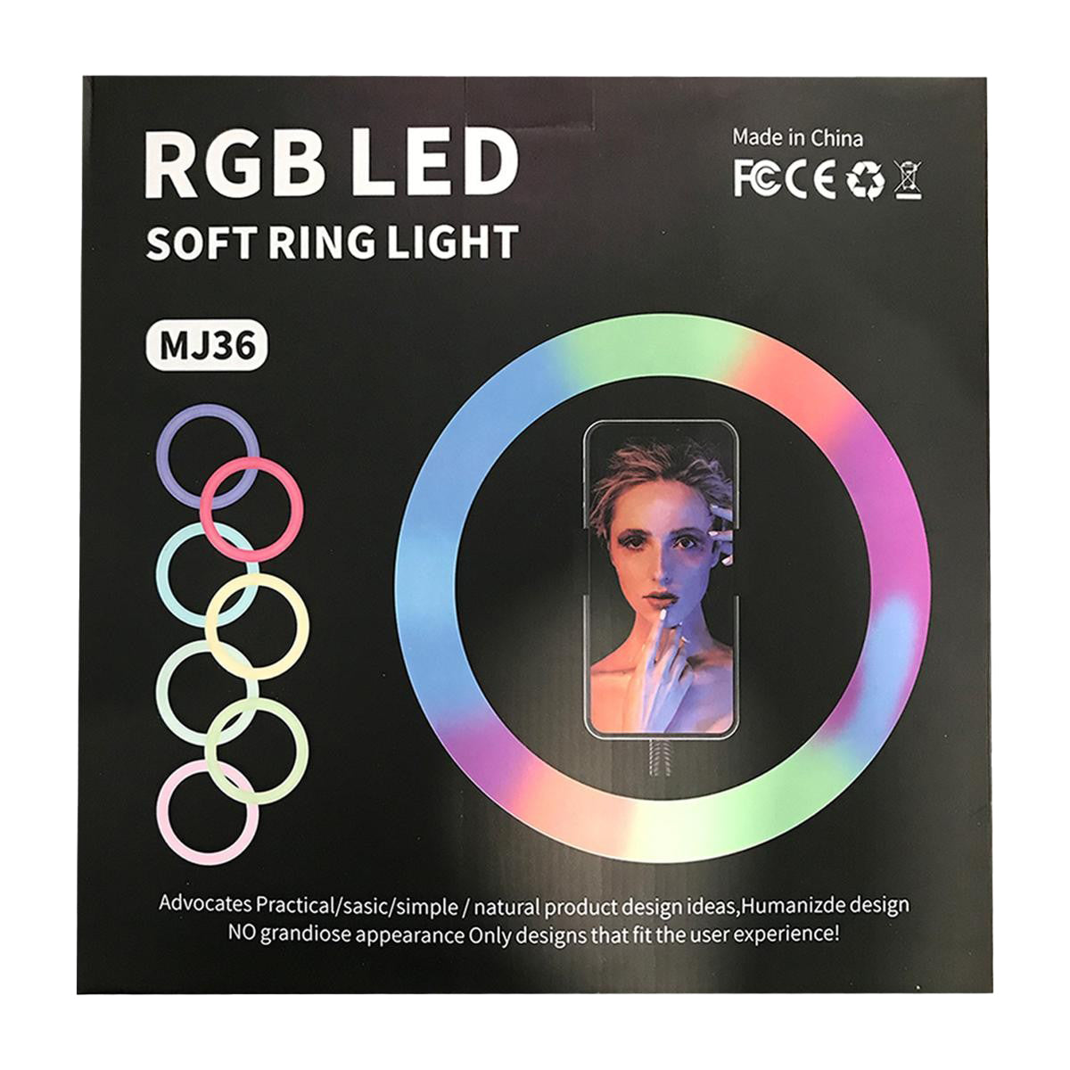 MJ36 14.1" RGB LED Ring Light – Multi-Color with Phone Clip (Stand Not Included)