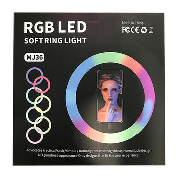 MJ36 14.1" RGB LED Ring Light – Multi-Color with Phone Clip (Stand Not Included)