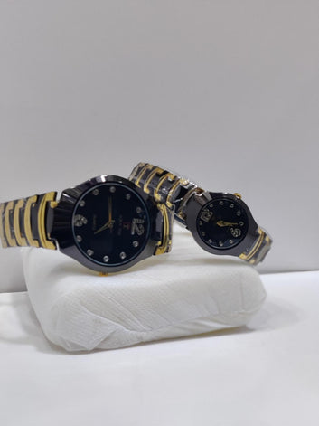 Couple's Black & Gold Chain Watches