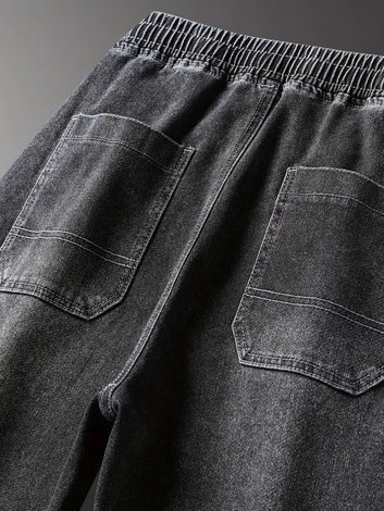 Men's Chic Cargo Jeans, Letter Print Men's Loose Denim Trousers With Multi Pockets, Spring Fall Outdoor