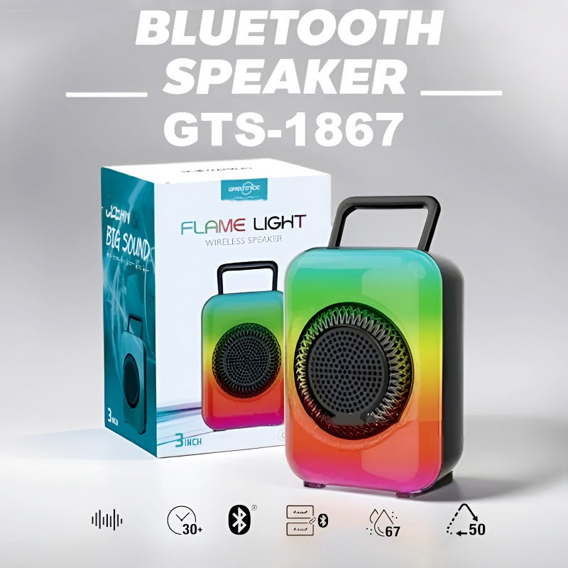 GTS-1867 Mini Portable 3-Inch Wireless Speaker – Rechargeable with Flame Lighting Effect
