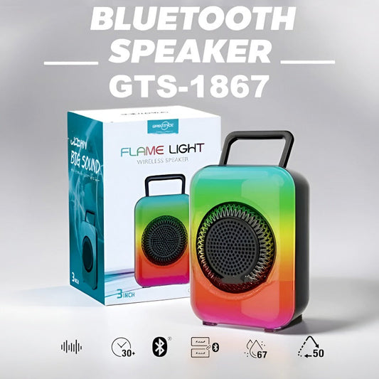 GTS-1867 Mini Portable 3-Inch Wireless Speaker – Rechargeable with Flame Lighting Effect