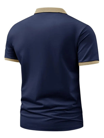 New Pattern Hot Selling Khaki Collar Pink Color Matching Fashion Shirt Short Sleeve Turnover Shirt Mature Men's