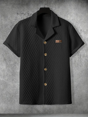 Men's Breathable Casual Turnover Short Sleeve T-shirt, Simple Carved Pattern, Lightweight and Stylish