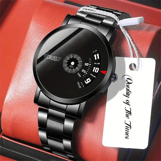 Men's Black Fashion Students Cool Watch, Shining top glass and velvet padding