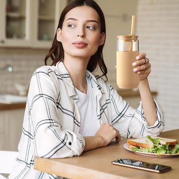 Glass Water Tumbler with Silicone Protective Sleeve Bamboo Starw & Lid