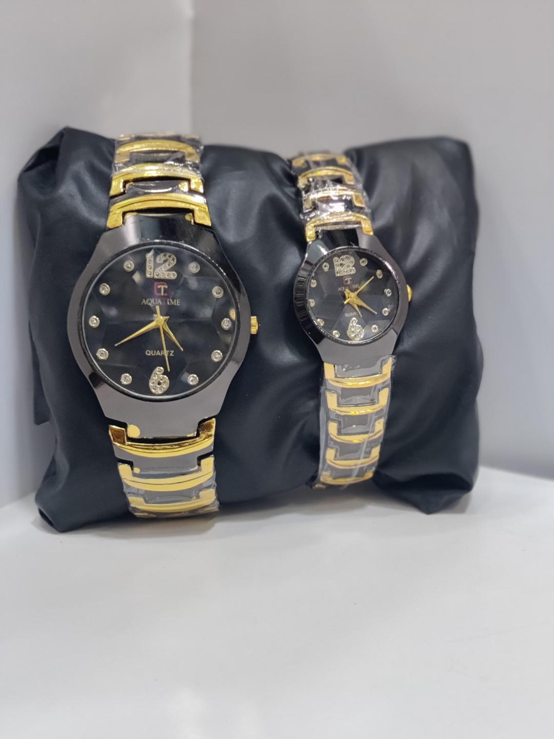 Couple's Black & Gold Chain Watches