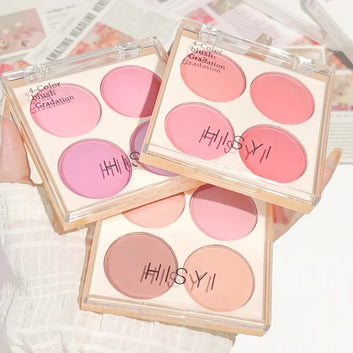 HISYI 4-Color Blush Palette - Low-Saturation Soft Gradient Matte Finish, Light Pink to Purple Shades, Vibrant Yet Natural Look