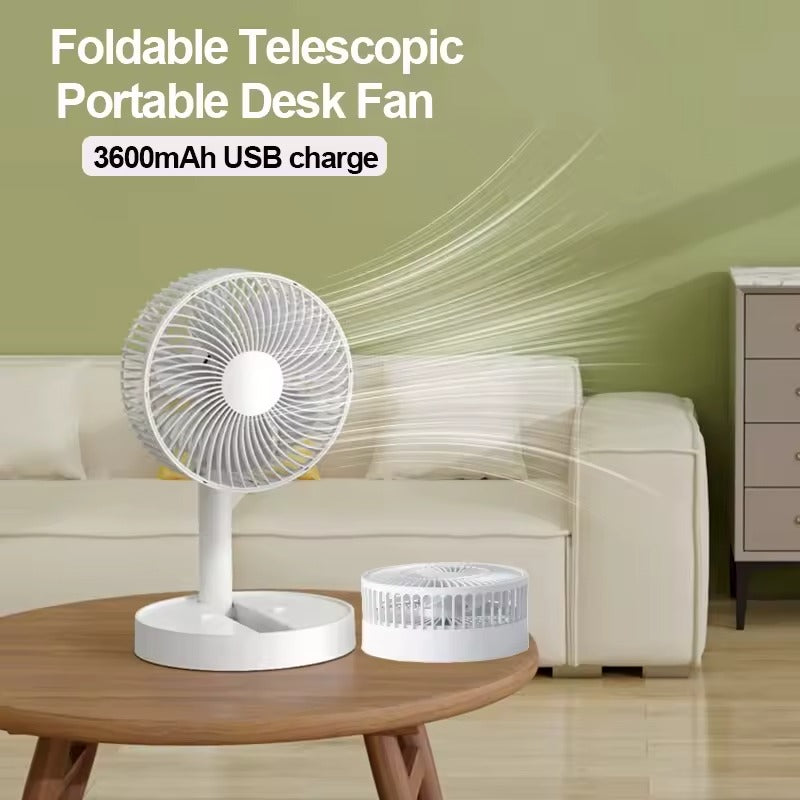 Portable Mini Desk Fan, Foldable Telescopic Air Cooling Fans USB Charge 3600mAh Long Battery Life 4 Speed for Home/Office/Travel