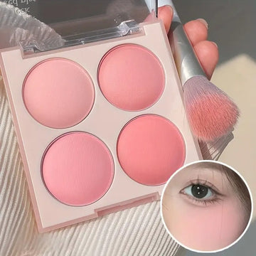 HISYI 4-Color Blush Palette - Low-Saturation Soft Gradient Matte Finish, Light Pink to Purple Shades, Vibrant Yet Natural Look