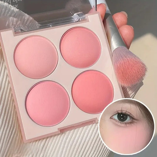 HISYI 4-Color Blush Palette - Low-Saturation Soft Gradient Matte Finish, Light Pink to Purple Shades, Vibrant Yet Natural Look