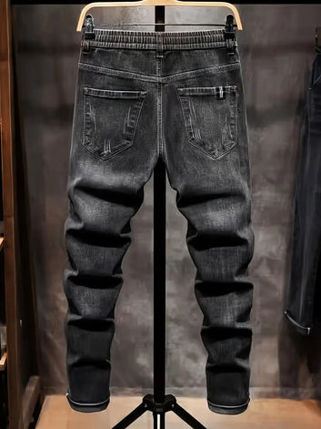 lastic Waist Drawstring Slim Fit Black Denim Jeans - Blend, Breathable, Machine Washable, Casual Style for Men & Women, Allseason Jeans | Modern Casual Jeans |