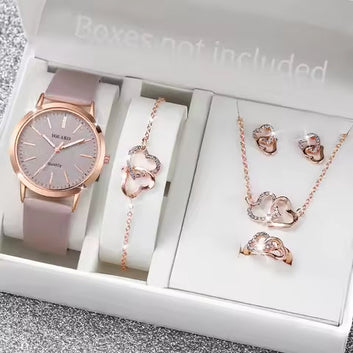 Women Leather Band Quartz Watch and Lover Heart