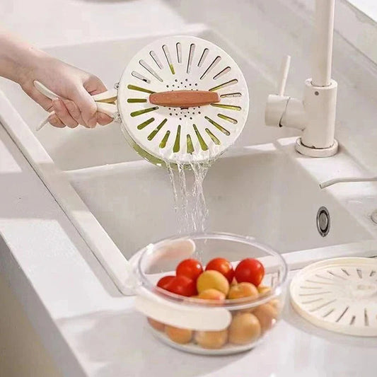 Multifunctional Fruit and Veggie Washing Bowl With Lid